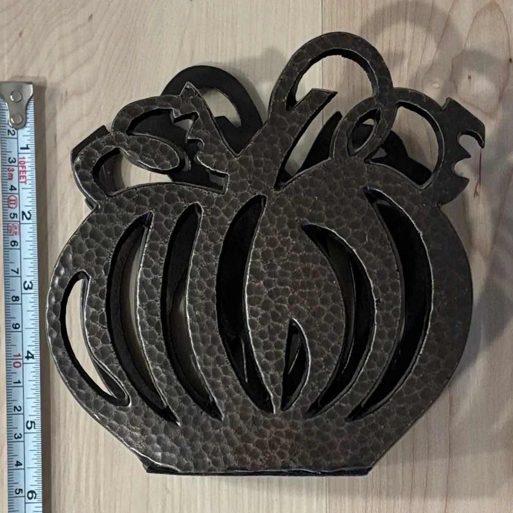 Vintage Crate&Barrel Rustic Metal Pumpkin Napkin Holder